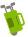 Green icon of a golf bag with clubs.